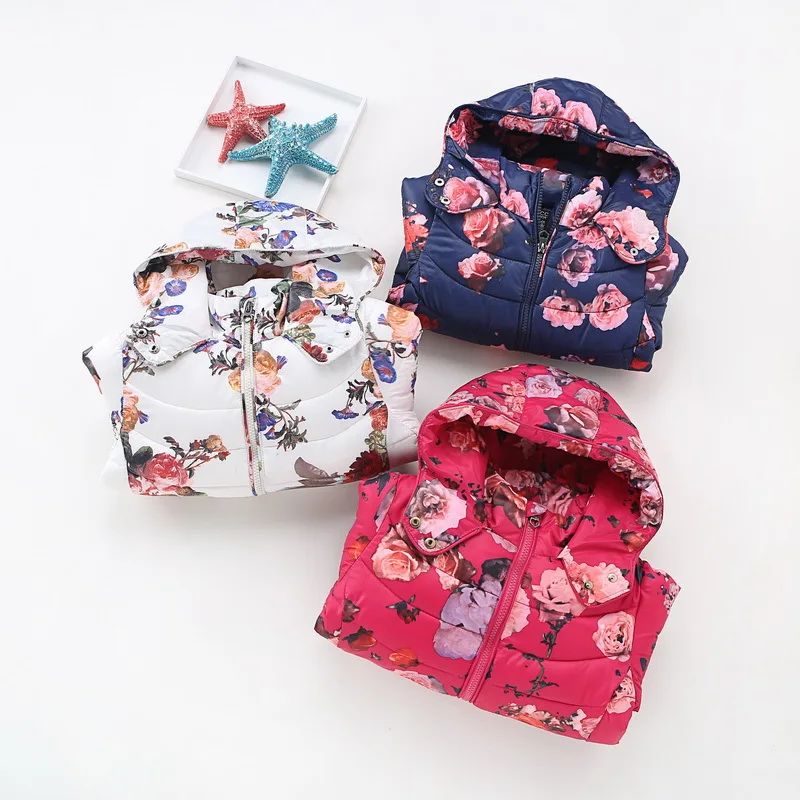 Брендовые зимние куртки для девочек модная детская одежда с цветочным принтом