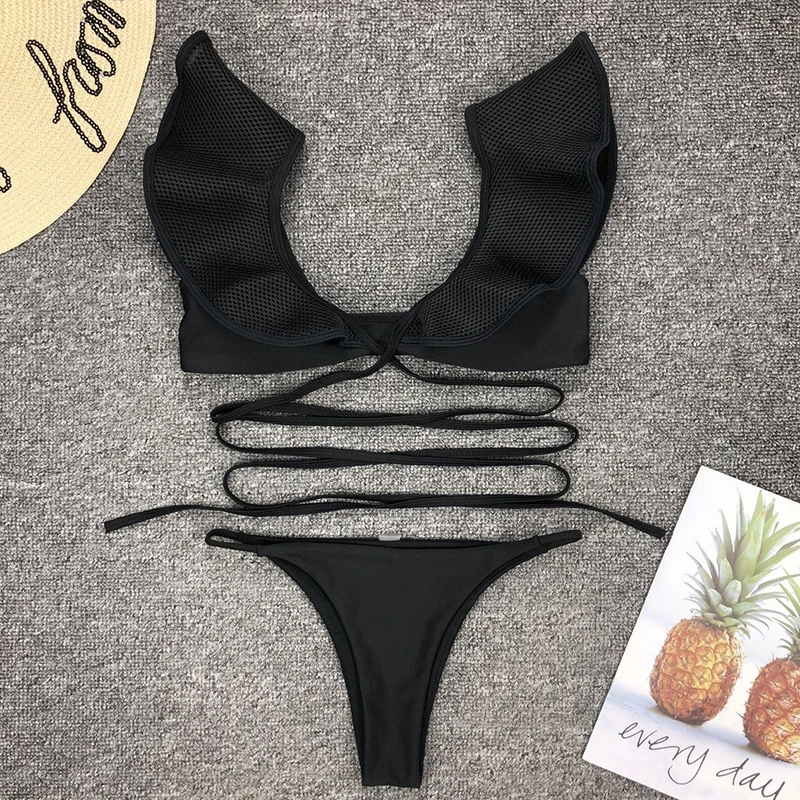 Женский купальник-бикини с низкой талией летний купальник сеткой для отдыха 2019 |