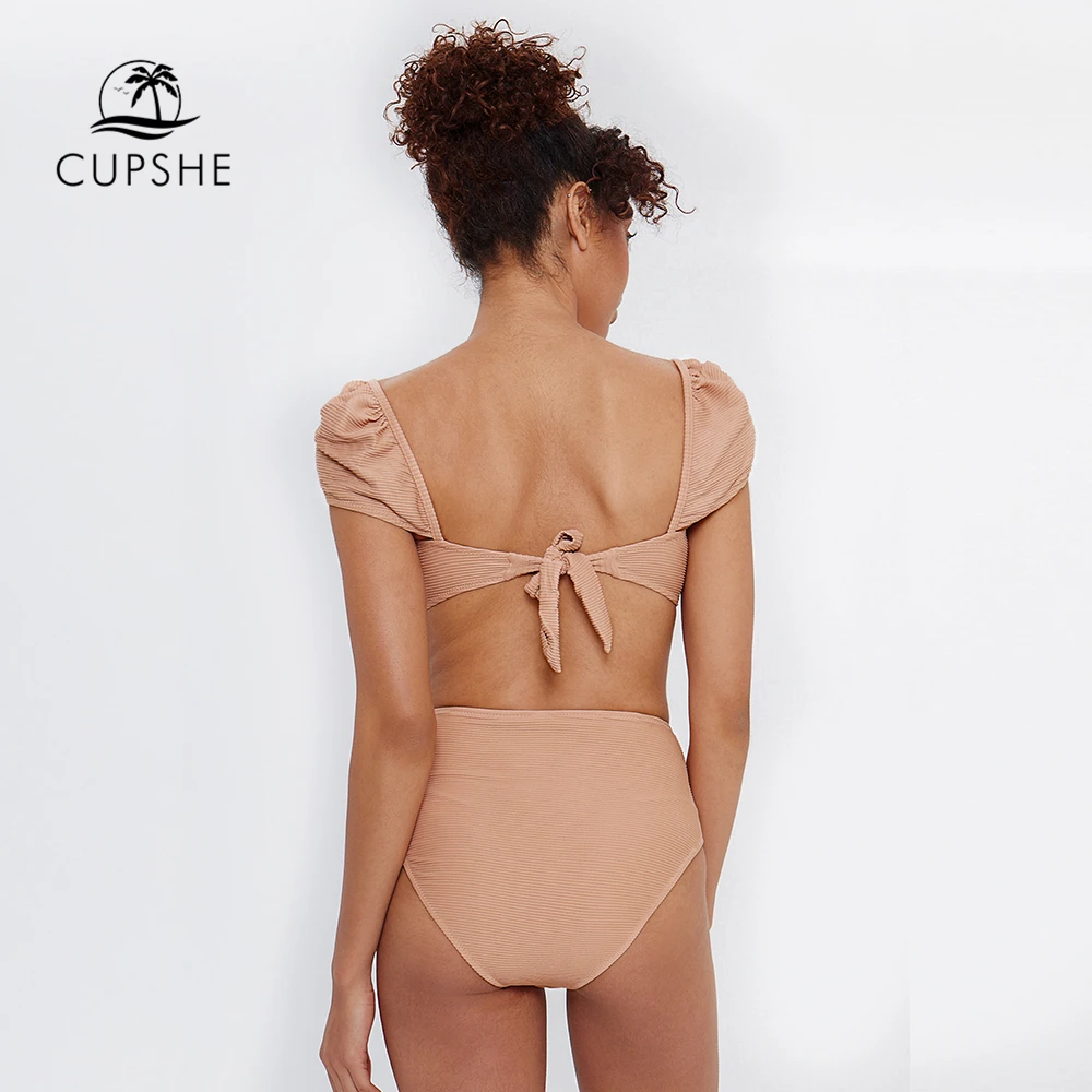 CUPSHE/комплект бикини с высокой талией телесного цвета бантиком женская