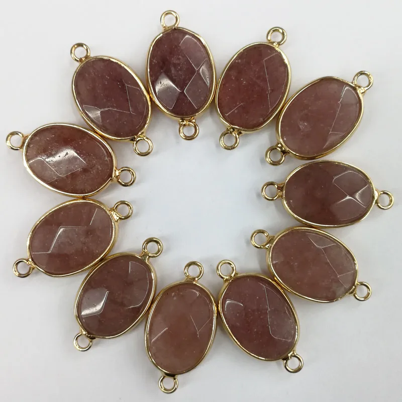 

Wholesale 12pcs Natural stone strawberry gold Necklace Charms Pendant Quartz Crystal for Bracelet Necklace Connector