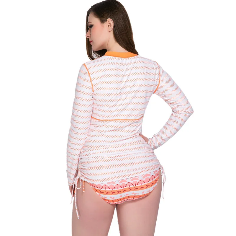 2018 Summer Women Bikini Swimsuit Plus Size stripe long sleeve Swimwear One Piece Monokini Bathing Suit Beach Wear | Спорт и