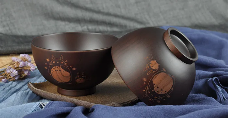 Японский стиль Тоторо деревянные чаши мультфильм ручная роспись посуда 11