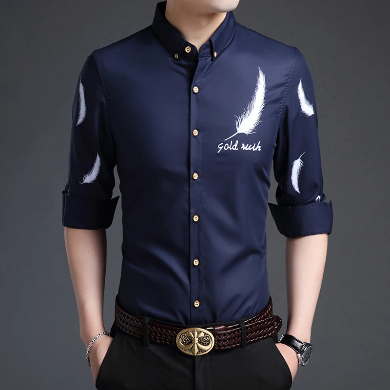 Хит продаж Новинка осени 2017 мужские рубашки с цветочным принтом длинным рукавом