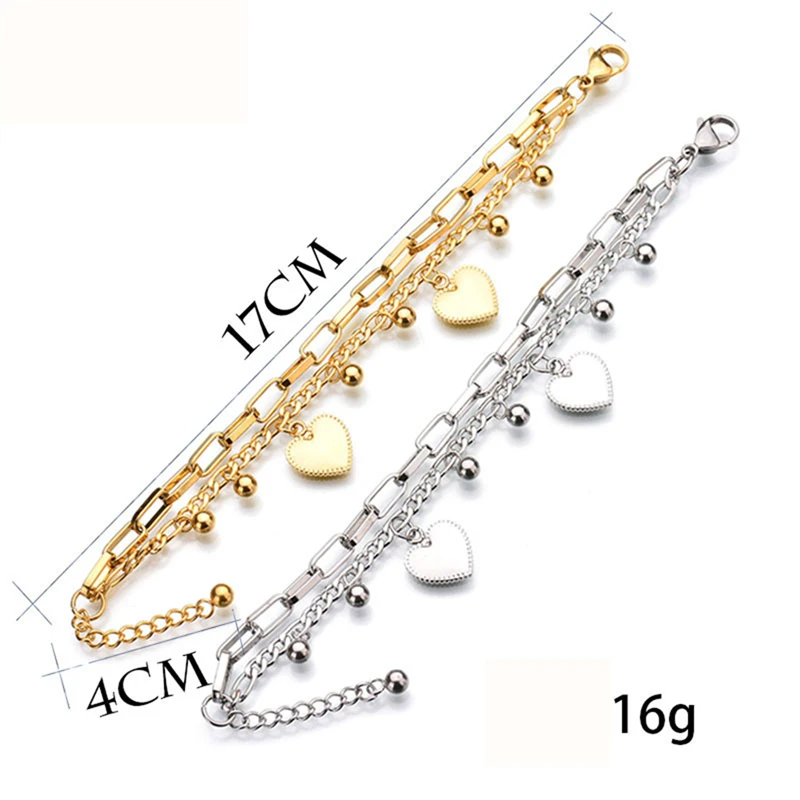 Женский многослойный браслет из нержавеющей стали с цепочкой в форме сердца