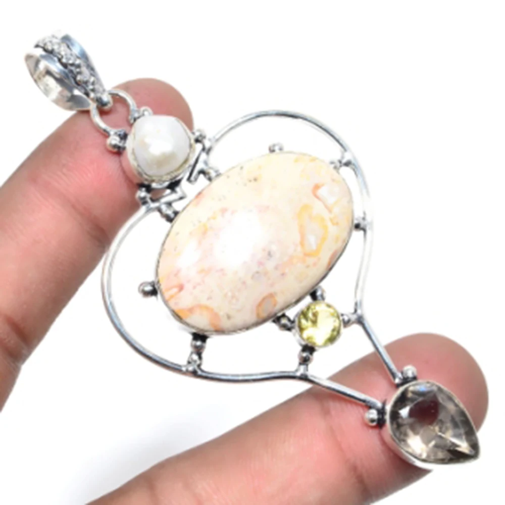

Jaspers,Pearls Pendant Silver Overlay over Copper, USA Size 83 mm , P5778