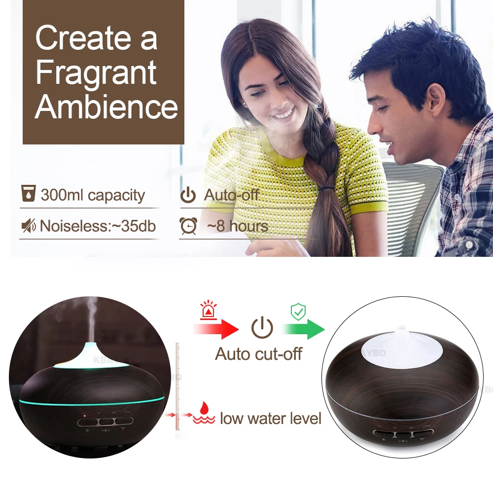 KEBEIER 300ml Air Humidifier Essential Oil Diffuser Ultrasonic Cool Mist LED Night Light for Office Home Bedroom Room |