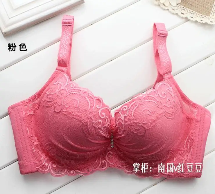 Women Adjustable shoulder strap Gather Push Up Bra .Large size 34/36/38/40/42 CDE cup bra girl embroidered lace flowers bra