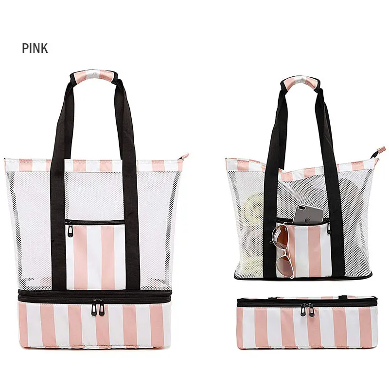 2in 1 set Pink 2 шт./набор, сумка для плавания ming, Сетчатая Сумка, влажная сухая Сумка для бассейна, пляжа, водонепроницаемая сумка, изолированная сумка-холодильник для пикника, сумка для плавания для женщин и мужчин, XA58A - Цвет: 2in 1 set Pink