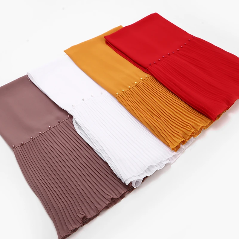 10 шт./лот шифоновые шарфики с бусинами и жемчужинами хиджаб шали вышивкой