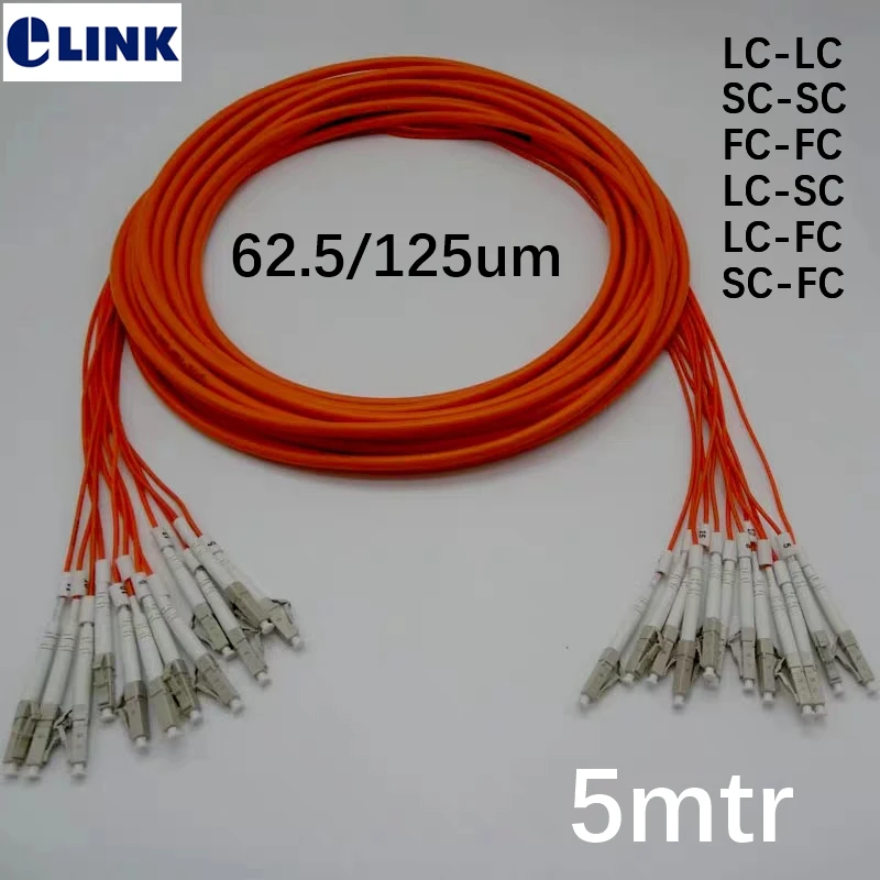 

12 core 5M Patchcord LC-LC SC-SC LC-SC FC-FC LC-FC SC-FC MM 62.5/125um ftth Breakout 2.0mm LC SC FC optical fiber jumper ELINK