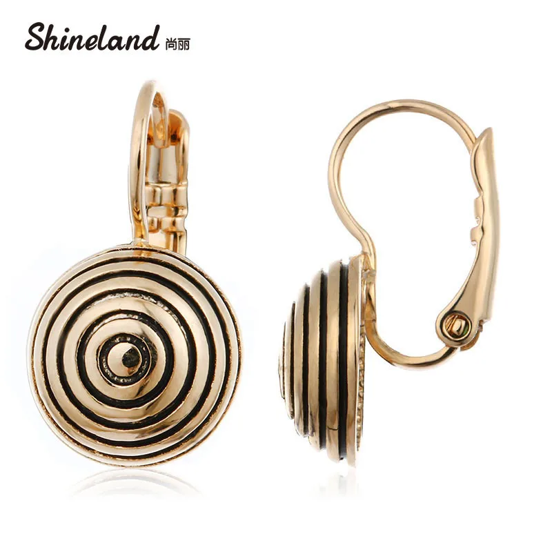 

Shineland New High Quality Retro Trendy White Rose Round Stripe Drop Earrings Women Fashion Wedding Jewelry Accessories