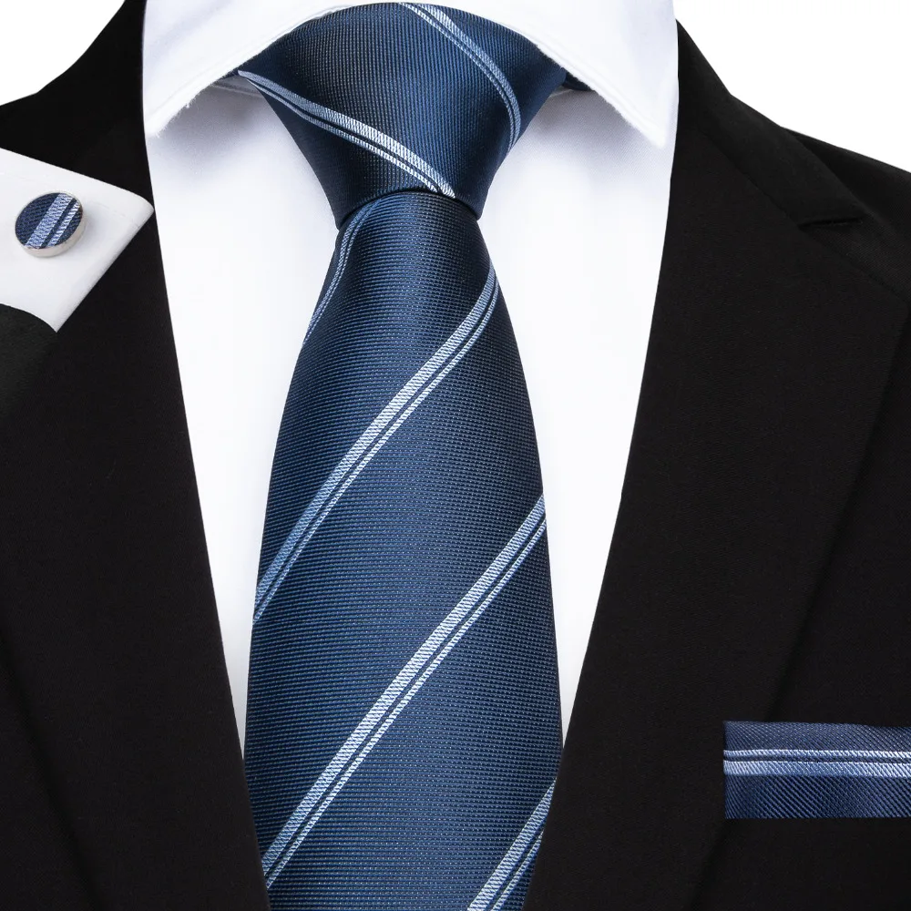 

DiBanGu Silk Tie Royal Blue Striped Necktie For Men Quality Cravats Cashmere Tie and Handkerchief Set Suit For Wedding MJ-7089