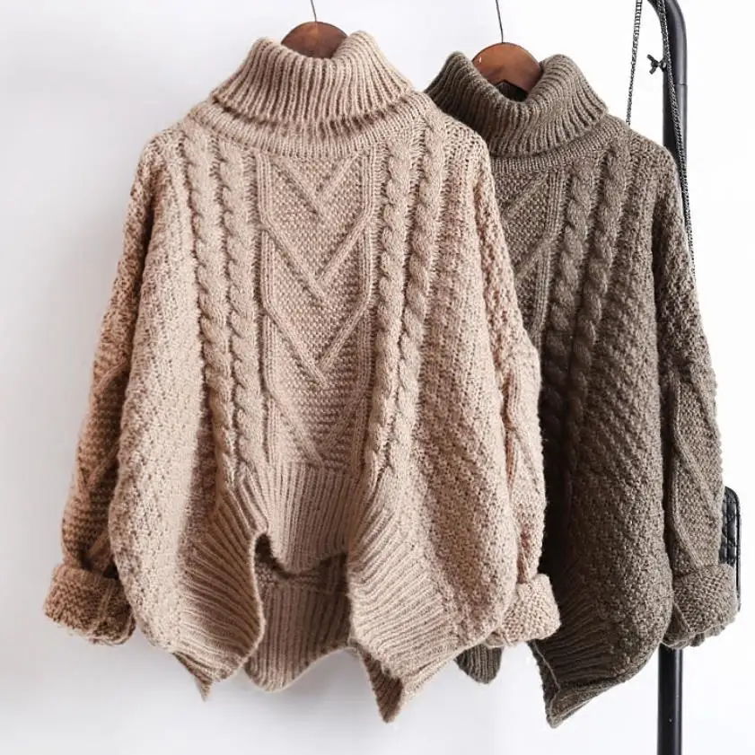 

Autumn and winter loose turtleneck Pullover twisted women sweater coarse thickening warm knitted sweater