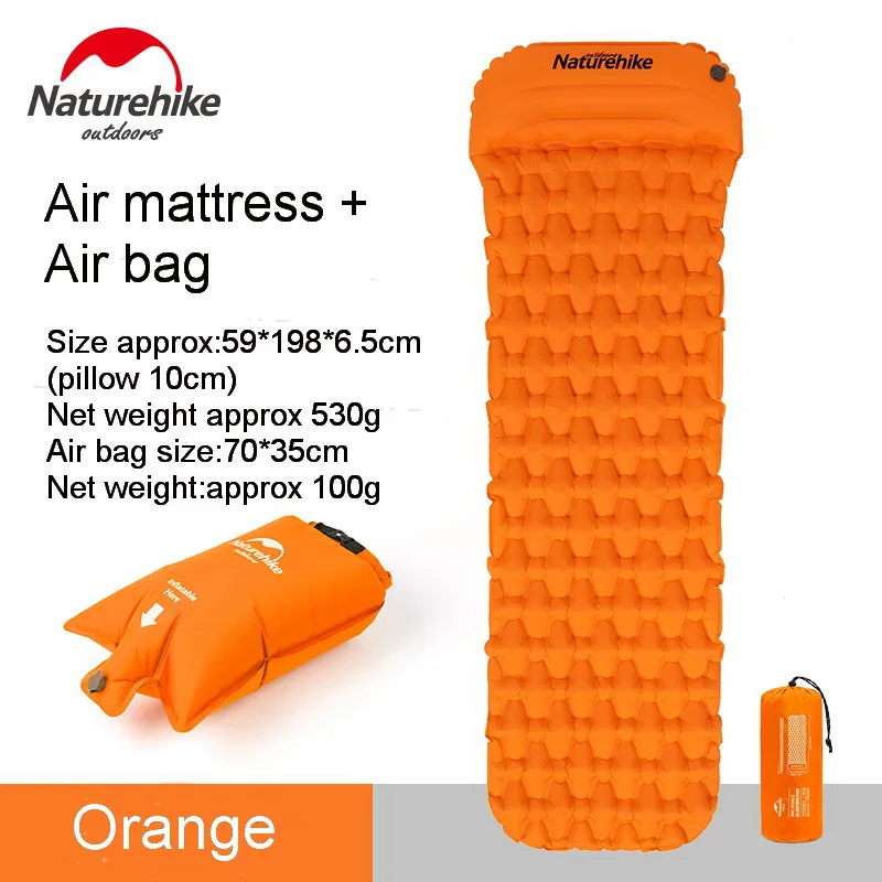 1Person Orange Set Naturehike сверхлегкий 1 2 человек надувной матрас Открытый надувные матрасы один спальный коврик кемпинг коврик W& подушка безопасности - Цвет: 1Person Orange Set
