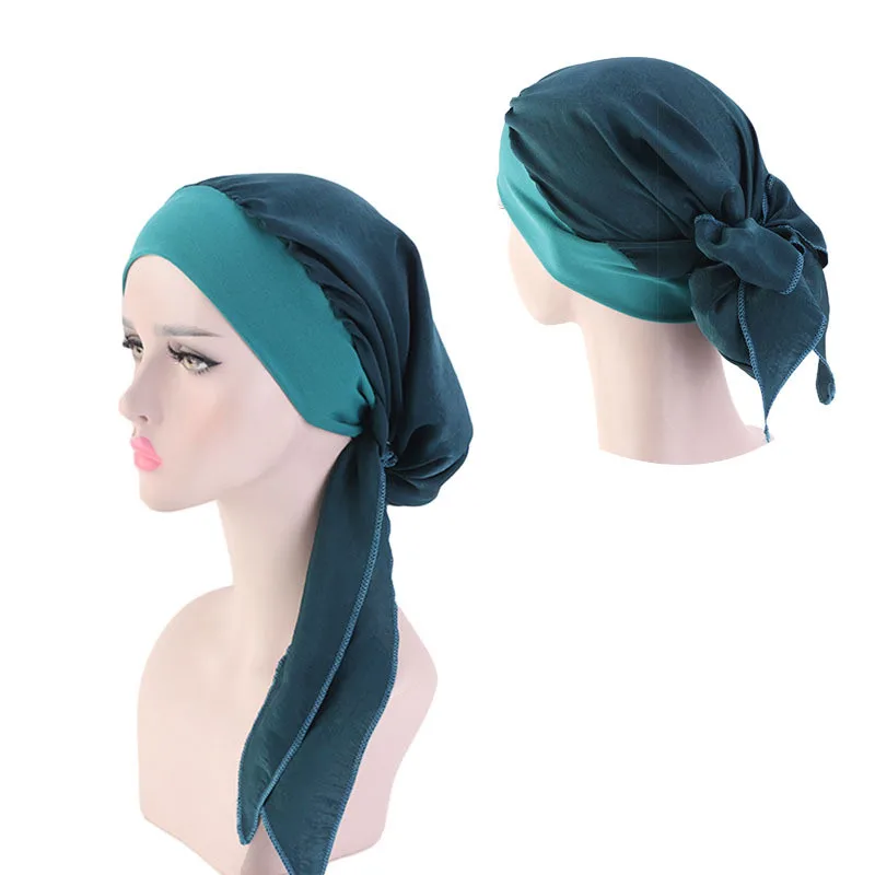 

Muslim Women Cotton Silky Braid Turban Hat Scarves Pre-Tied Cancer Chemo Beanies Bandana Headwear Headwrap Hair Loss Accessories
