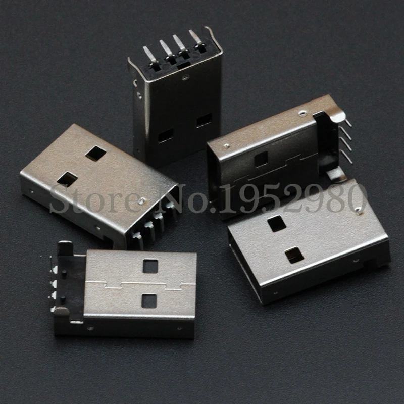 Коннектор USB 2 0 со штекером AM 90 градусов медная игла с 4 контактами смещение черный