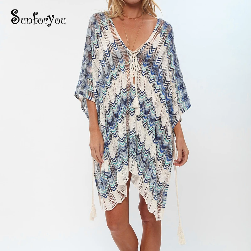Пляжное трикотажное платье большого размера Vestido de Playa женское пляжное с