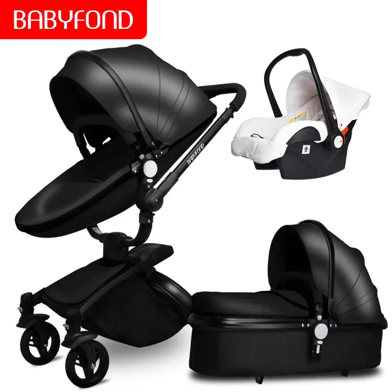 Babyfond 3 в 1 Роскошная двухходовая Складная четырехколесная детская коляска с кожаным каркасом из алюминиевого сплава, складная детская коляска - Цвет: 3 in 1 A8