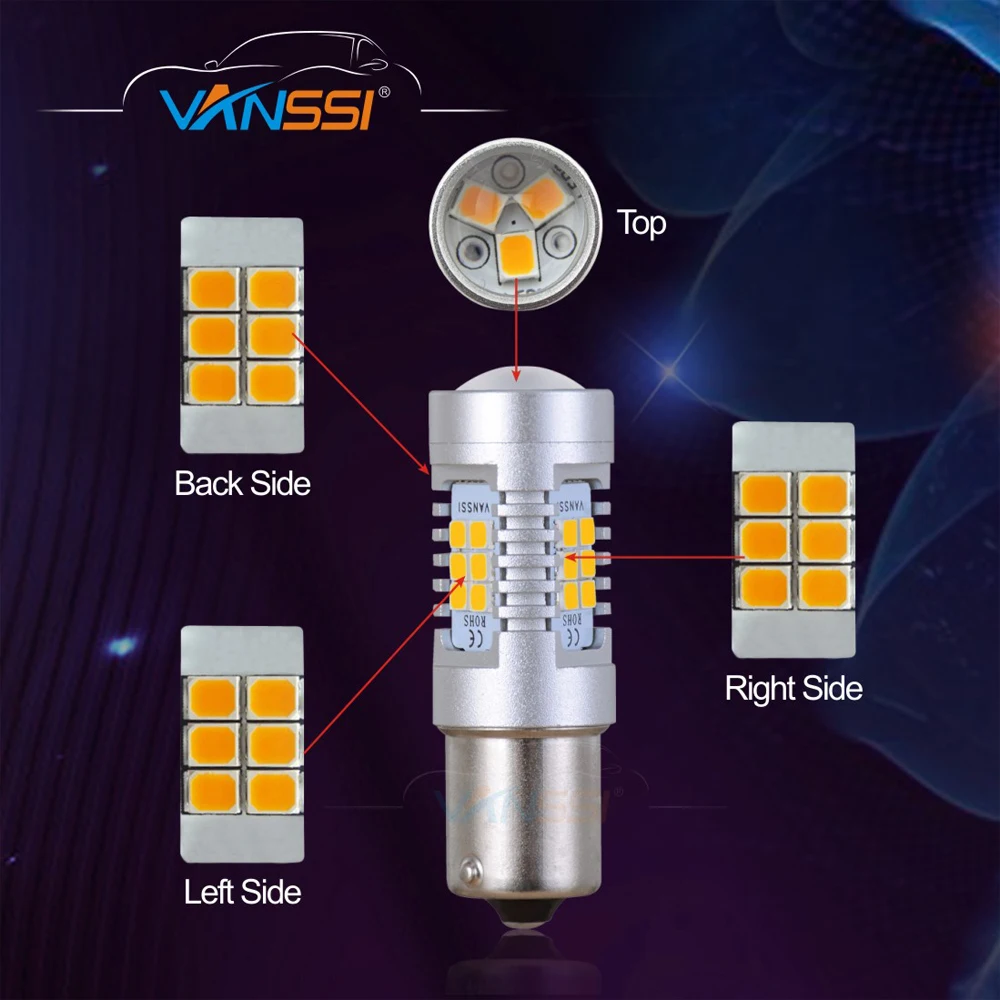 VANSSI 2 X PY21W BAU15S 1156 светодиодный 150 градусов 21 SMD ные лампы поворотники желтого и