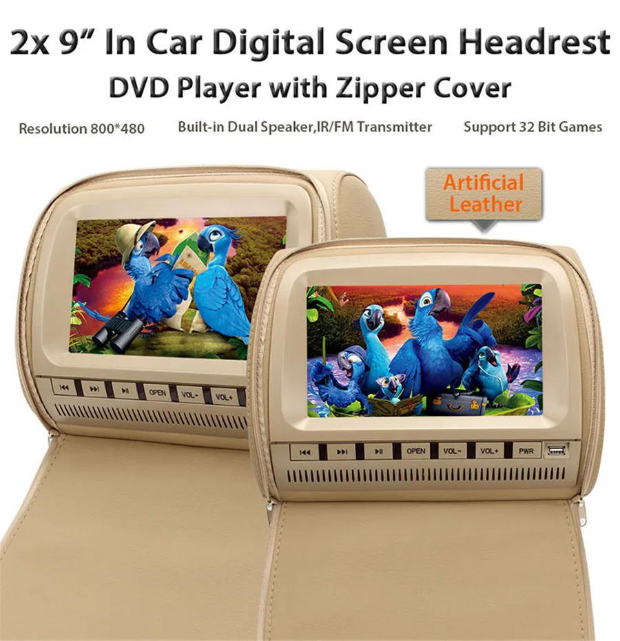 Пара 9 дюймовый универсальный dvd-плеер автомобиля подголовник подушка авто DVD