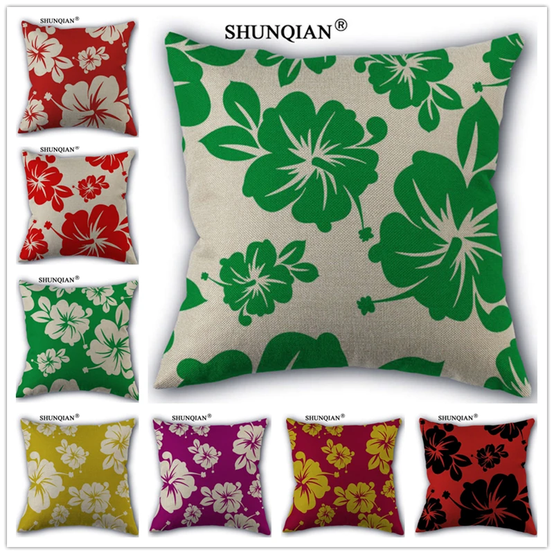 Y418 Подушка с изображением гибискуса и цветов наволочка хлопковая искусственная