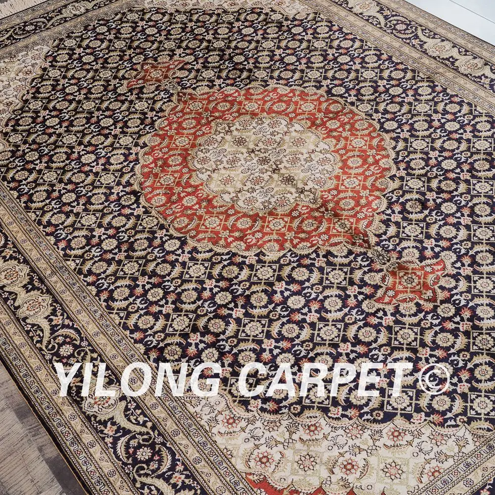 YILONG 6 'x 9' красный и темно синий восточные шелковые коврики ручной вязки