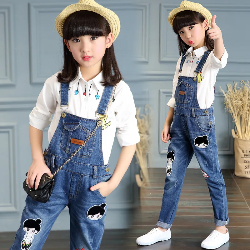 2018 джинсовый комбинезон для девочек хлопковые детские повседневные штаны с