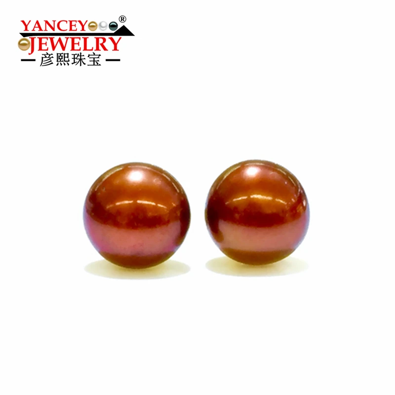 Женские серьги гвоздики с натуральным пресноводным жемчугом коричневые 9k золото