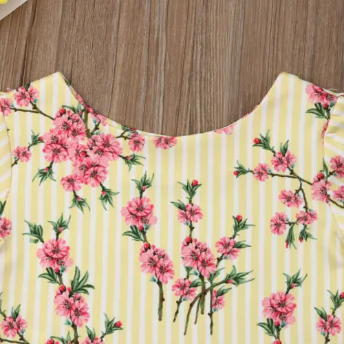 New Infant Baby Girls Top+Pants Lace Vertical Stripe Flowers Outfits Summer Clothes Sets |