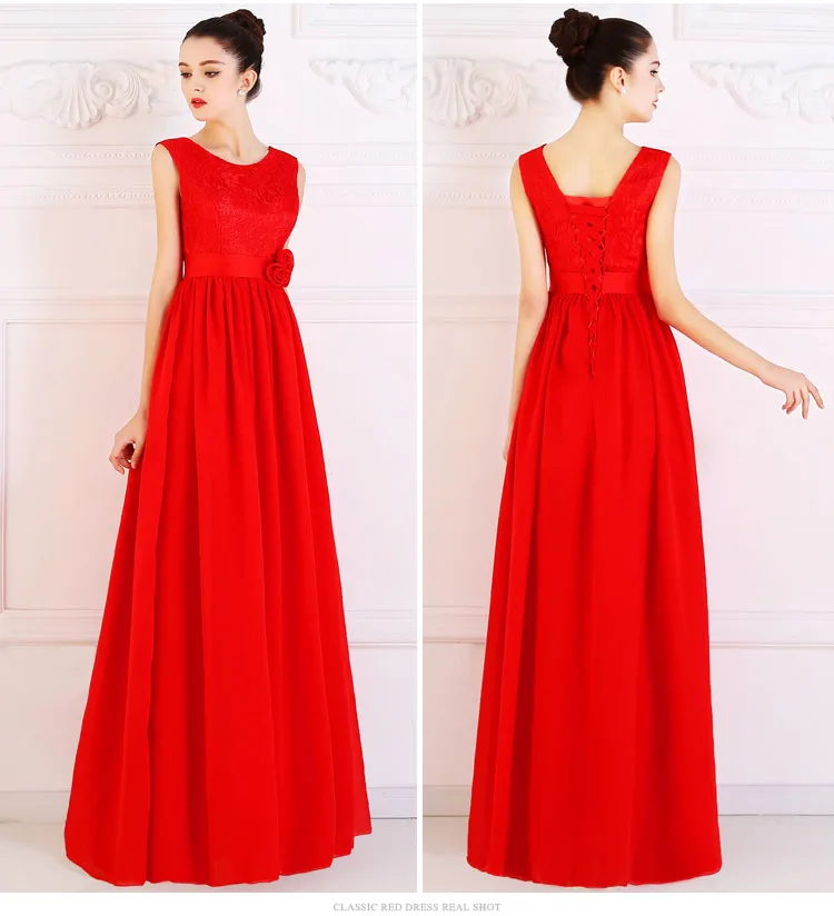 Sweet memory Red bridesmaid dress lace chiffon long dresses SW180321 | Свадьбы и торжества