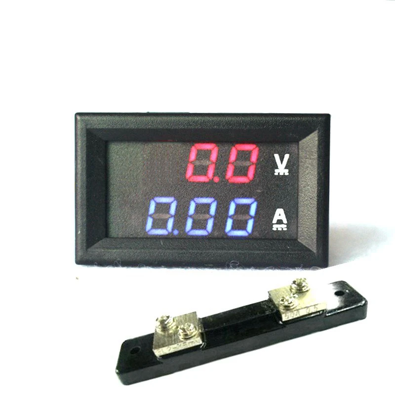 2 в 1 DC Вольтметр двойной дисплей измеритель 0 28 &quotDC 100V/50A 100A Красный Синий цифровой