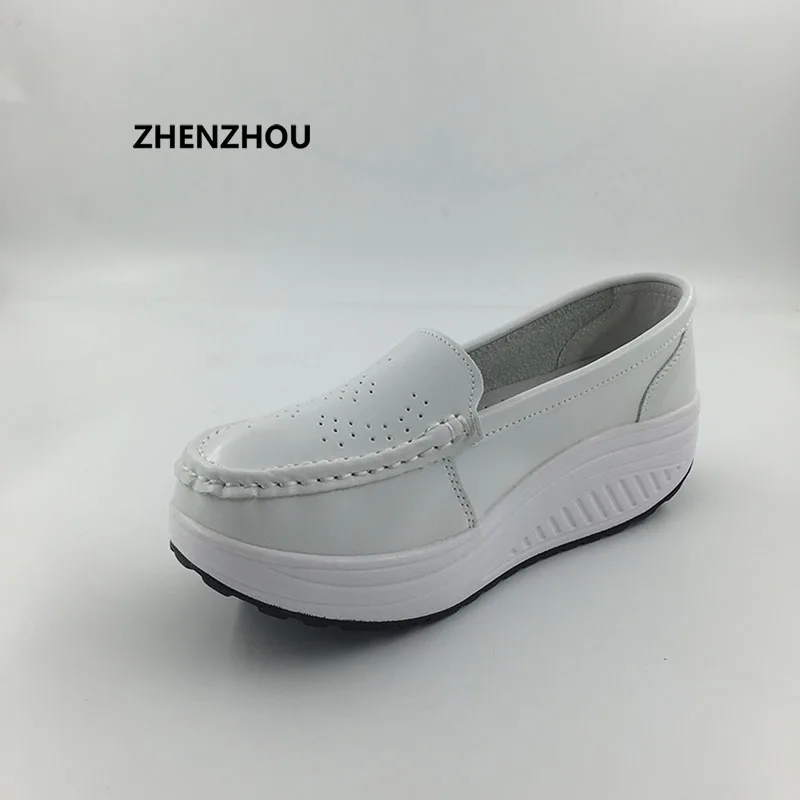 Г., Весенняя повседневная обувь для мам из натуральной кожи Белая обувь для медсестры нескользящая обувь на танкетке размера плюс обувь для кормящих мам на платформе