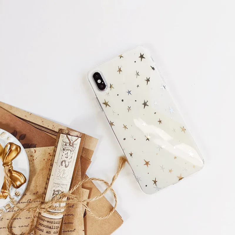 Gold Star Pattern TPU Shell Phone Cases For iPhone 8 7 6 6s Plus Black White Soft Cover Case X XS MAX XR |
