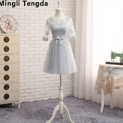 Mingli Tengda Серебряное платье подружки невесты длинное свадебное платье элегантное женское платье кружевное розовое Длинные свадебные платья с коротким рукавом