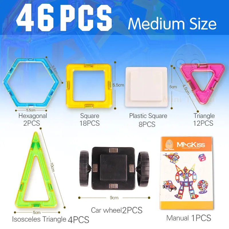 46pcs Магнитный конструктор MiniTudou 46 шт., набор для строительства, модель, строительная игрушка, пластиковые магнитные блоки, сделай сам, развивающие игрушки для детей - Цвет: 46pcs
