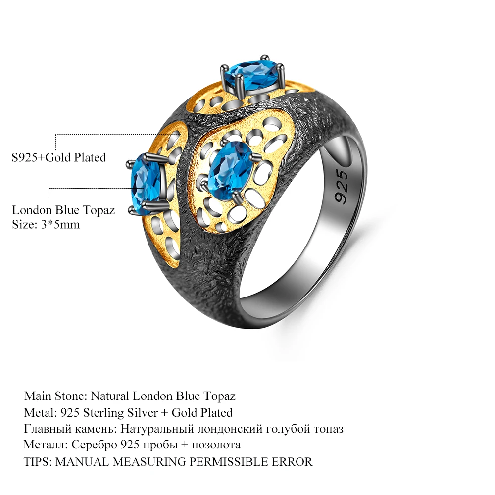 

GEM'S BALLET Natural London Blue Topaz Gemstone Rings for Women 925 Sterling Silver Handmade The Persistence of Memory Ring