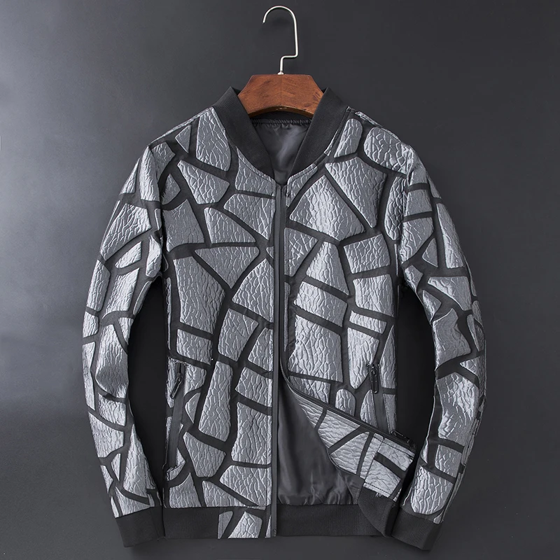 Серебряная Лоскутная куртка для мужчин осень весна мужские летные куртки Модные