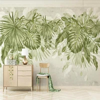 custom mural wallpaper watercolor fresh green leaves tv background wall