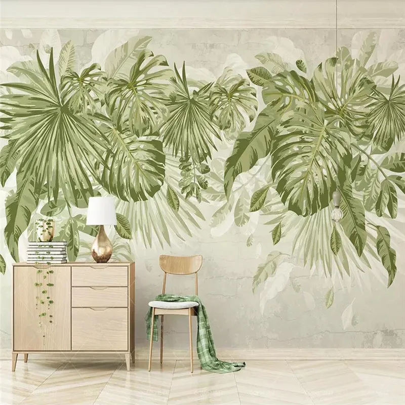 Custom Mural Wallpaper Watercolor Fresh Green Leaves Tv Background Wall | Обустройство дома