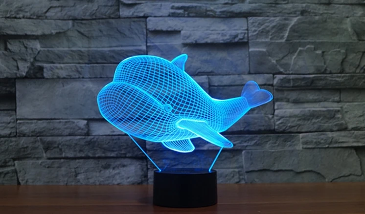 [Seven Neon] Бесплатная доставка акриловая Настольная лампа с китами 7 цветов 3D