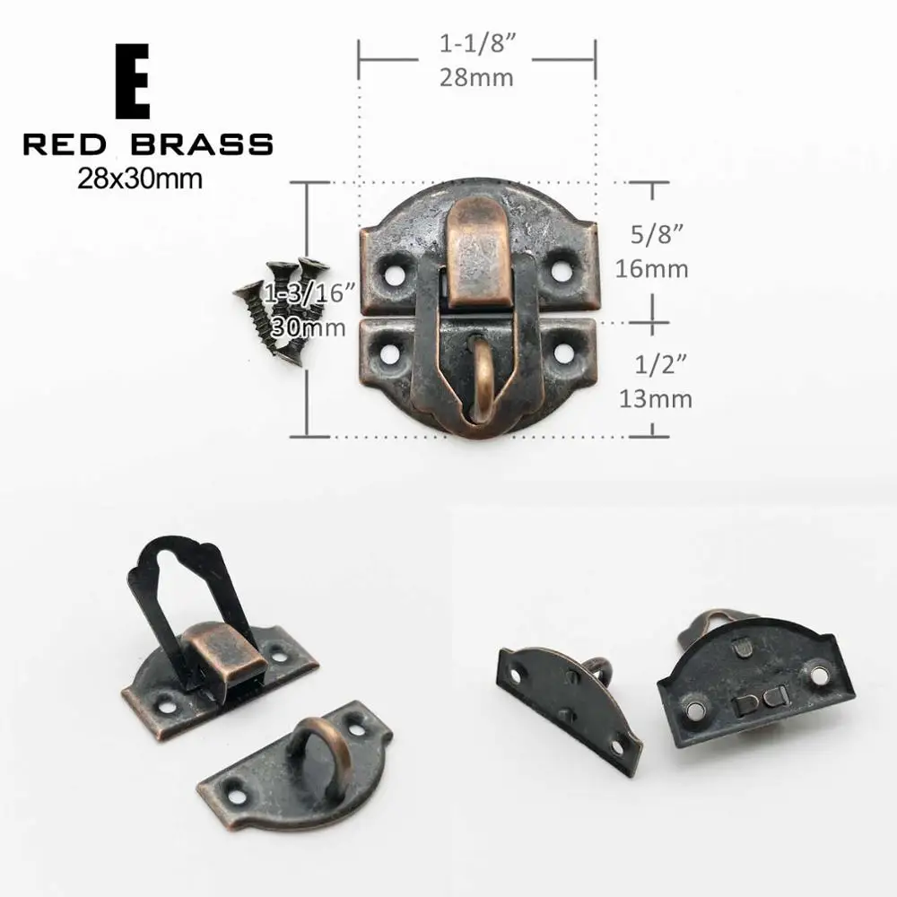 E red brass 28x30mm Мини-Ювелирный сундук, Подарочный деревянный чехол для винной коробки с защелкой, чехол для костюма, крючок с застежкой, можно запирать с винтами 20x21 мм 26x29 мм - Цвет: E red brass 28x30mm