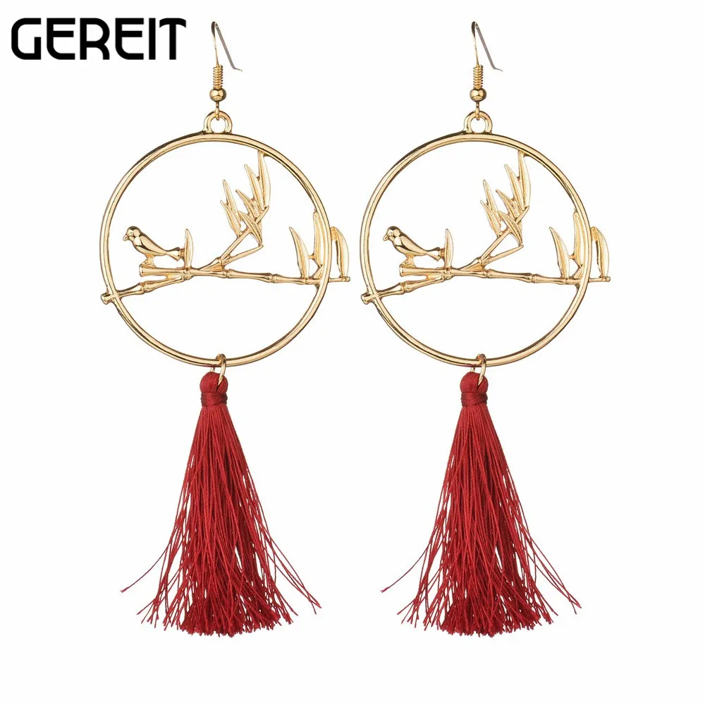 GEREIT Trendy Jewelry 2 Colors Bohemian Ethnic Bird Animal Long Tassel Earrings For Women Accessories Brincos Costume Bijouterie | Украшения