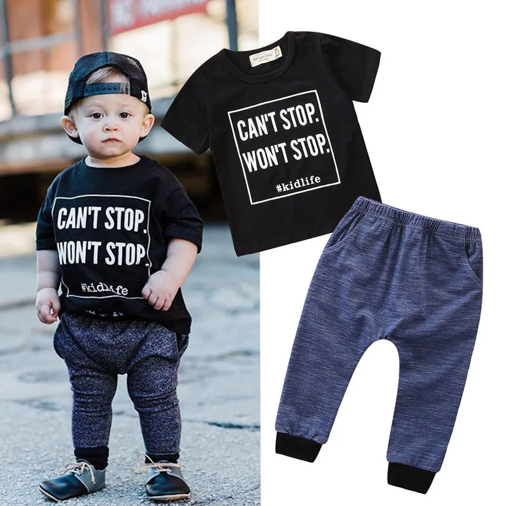 Perimedes Fashionable Kids Boys Summer Clothing Toddler Kid Baby Boy Outfits Clothes Letter Print Short Sleeve T-shirt+Pants Set | Детская