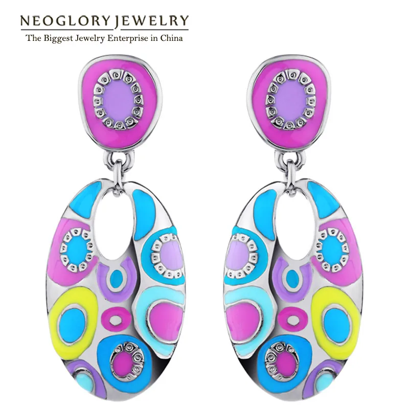 Rose Red Neoglory, эмаль, цветная Этническая Богемская люстра, Длинные круглые серьги для женщин, модные большие индийские ювелирные изделия, винтажные ENA1 - Окраска металла: Rose Red