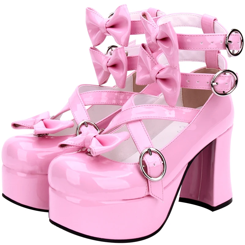 

2019 New Puella Magi Madoka Magica Cosplay Shoes Japanese Style Anime Lolita Shoes High Heels for Women Bowknot Lolita Footwear