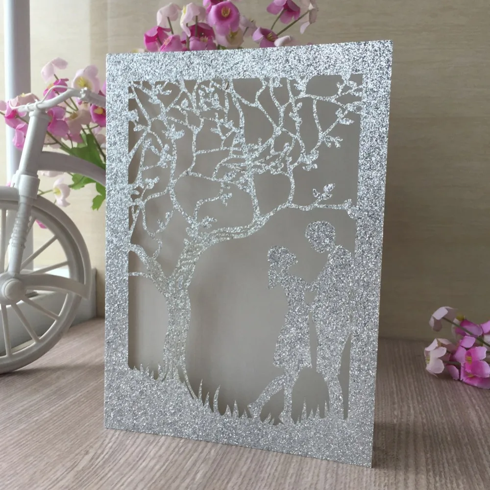 

40pcs Elegant Engagement Wedding Party Invitation Cards with Romantic Tree Shinny Glitter silver Gold Rose Gold Paper Carft