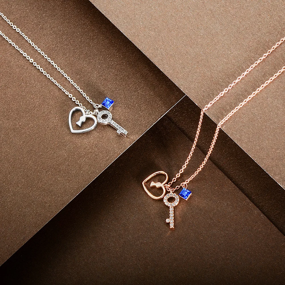 Кулоны YUN RUO Micro Pave с цирконием в виде сердца и ключа ожерелье-чокер цвета розового