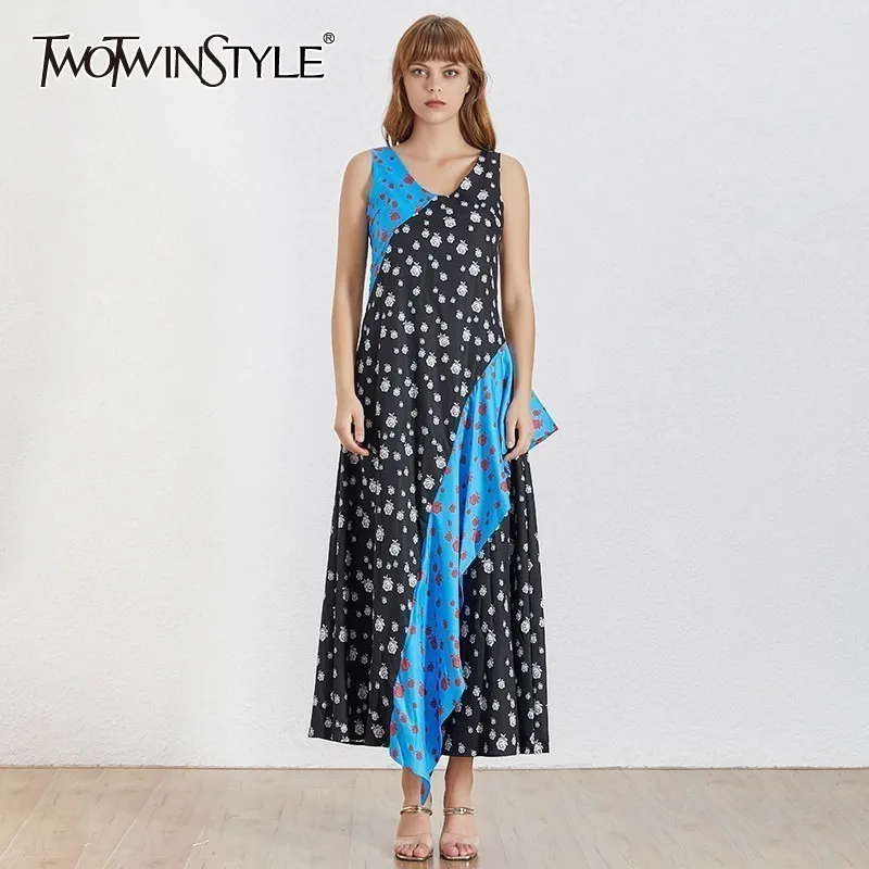 TWOTWINSTYLE винтажное ТРАПЕЦИЕВИДНОЕ ПЛАТЬЕ женское без рукавов с рюшами свободное
