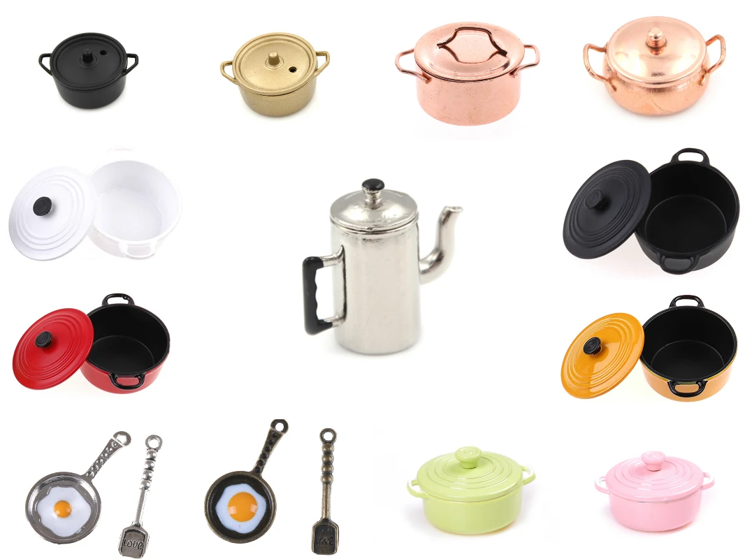 

Hot Mini Pot Boiler Pan with Lid Kettle Doll house Accessories Dollhouse Miniature Kitchen Utensil Cooking Ware Play Kitchen Toy