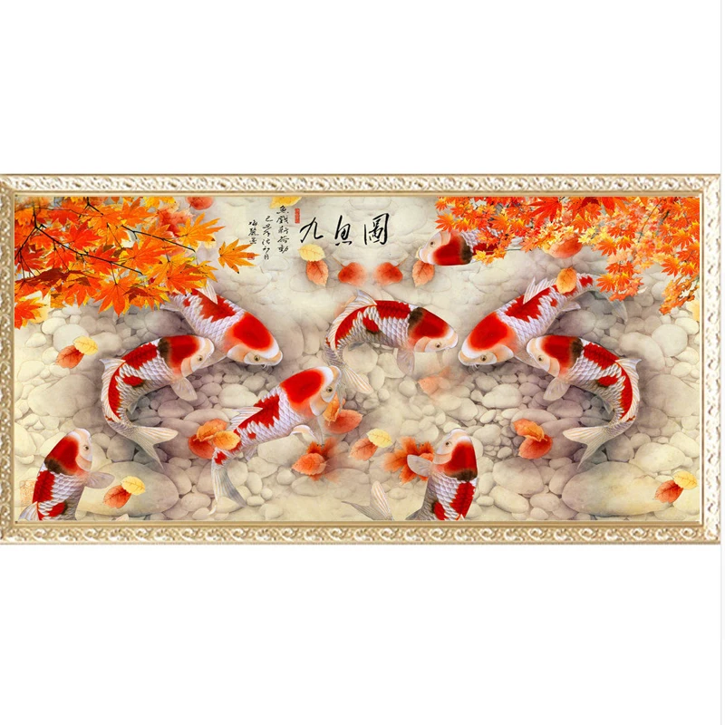 Алмазная вышивка koi Fish Полная площадь Diy Алмазная Картина Девять рыбок икона 3d дрель Алмазная мозаика паста Рукоделие Ремесла